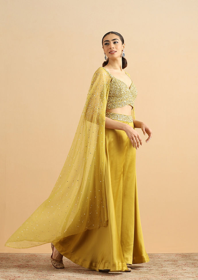Twamev Women Serene Green Satin Stitched Suit
