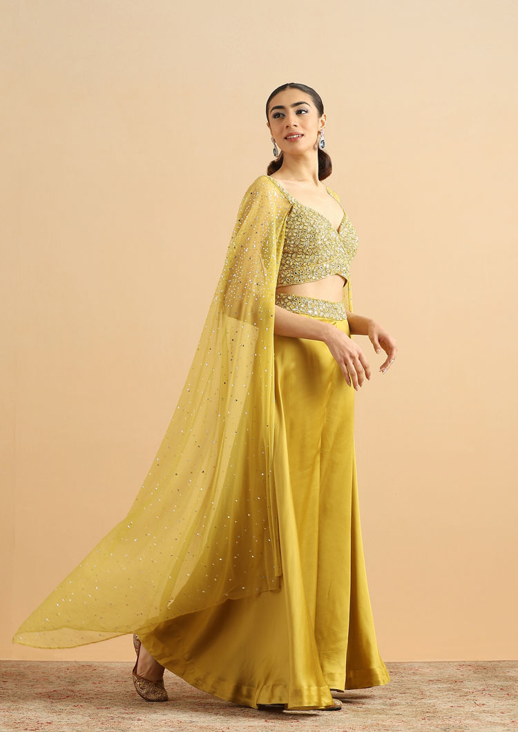 Twamev Women Serene Green Satin Stitched Suit