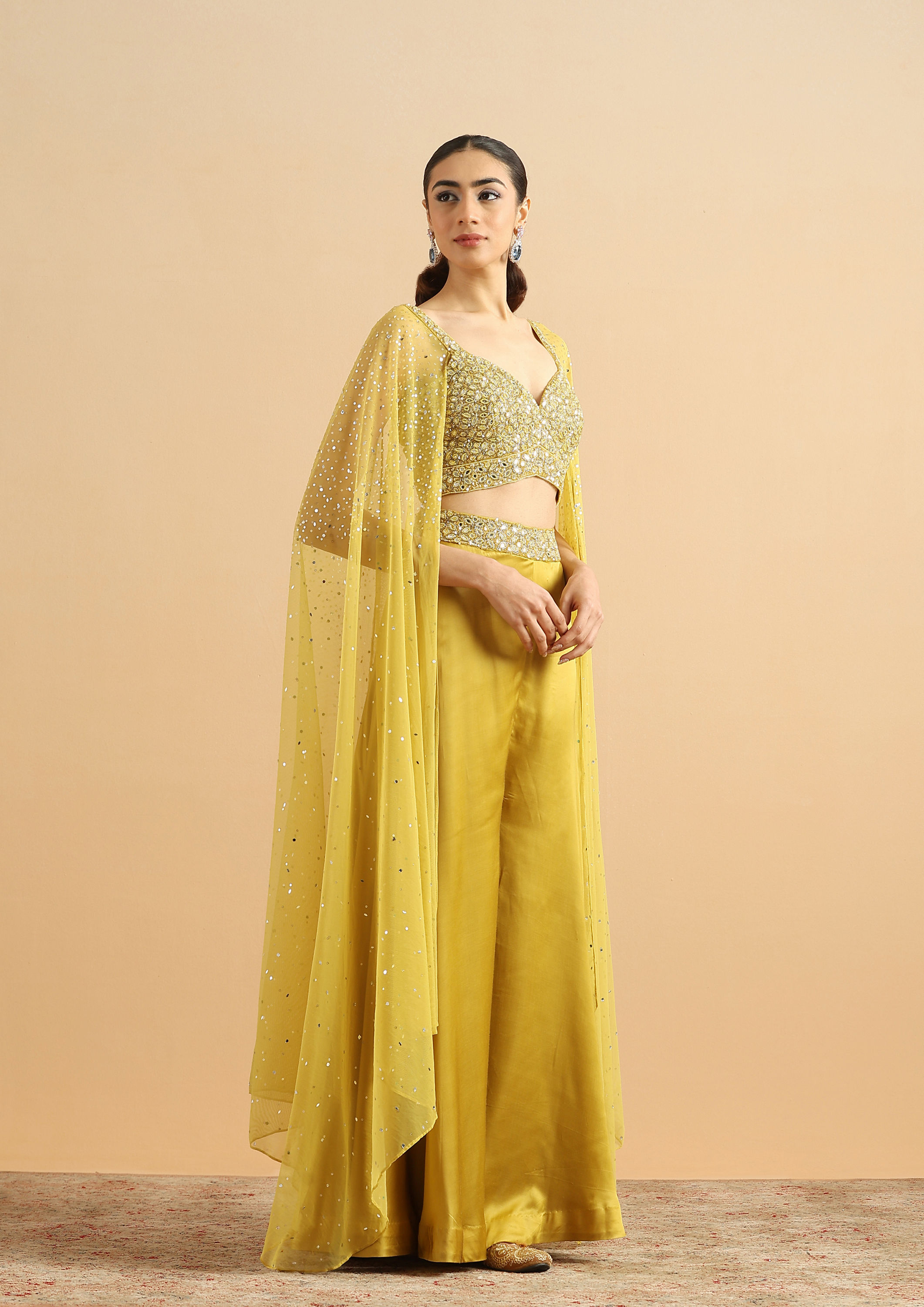Twamev Women Serene Green Satin Stitched Suit