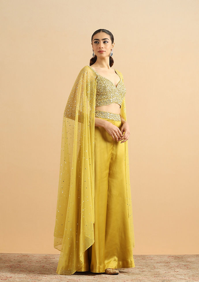 Twamev Women Serene Green Satin Stitched Suit