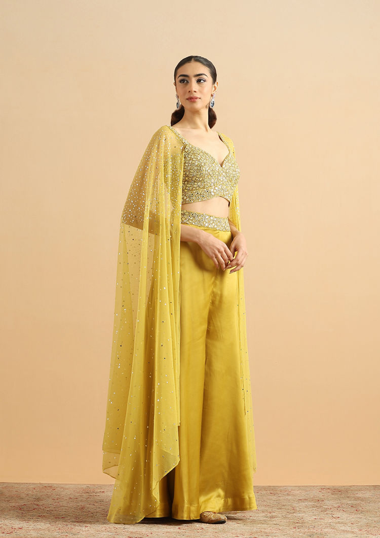 Twamev Women Serene Green Satin Stitched Suit
