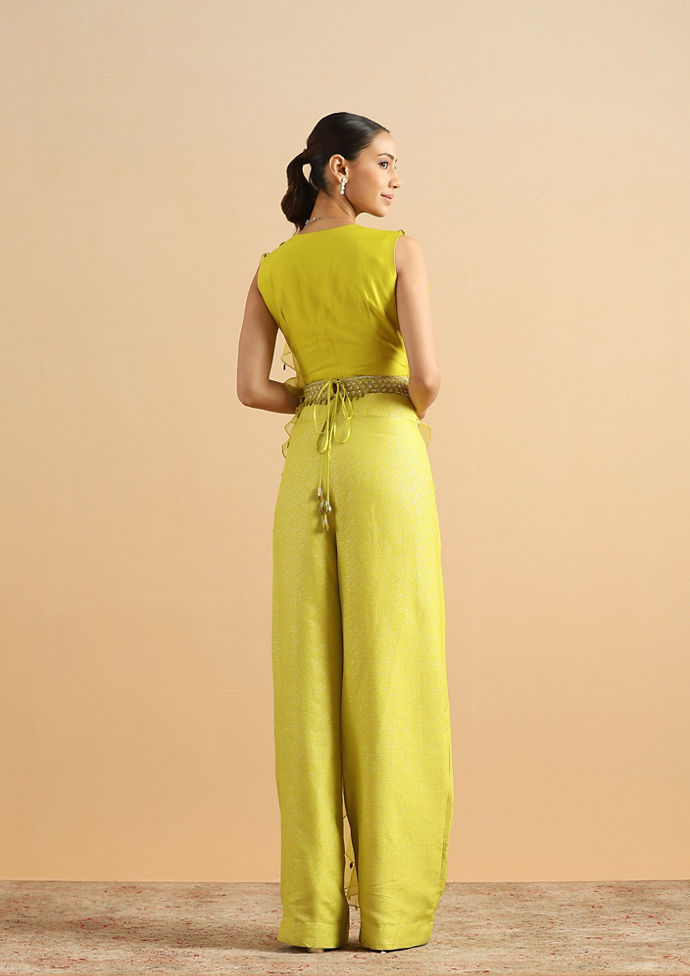 Twamev Women Contemporary Green Ruffle Stitched Suit
