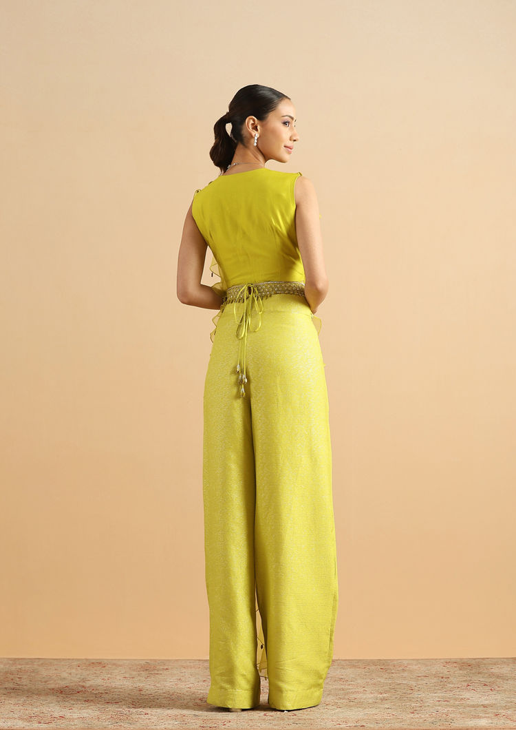 Twamev Women Contemporary Green Ruffle Stitched Suit