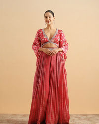 Twamev Women Modern Twist Red Satin Partywear Suit