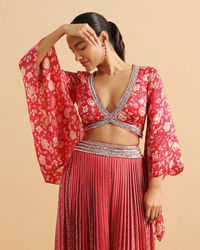 Twamev Women Modern Twist Red Satin Partywear Suit