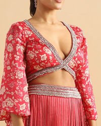 Twamev Women Modern Twist Red Satin Partywear Suit