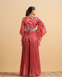 Twamev Women Modern Twist Red Satin Partywear Suit