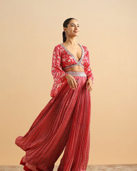 Twamev Women Modern Twist Red Satin Partywear Suit