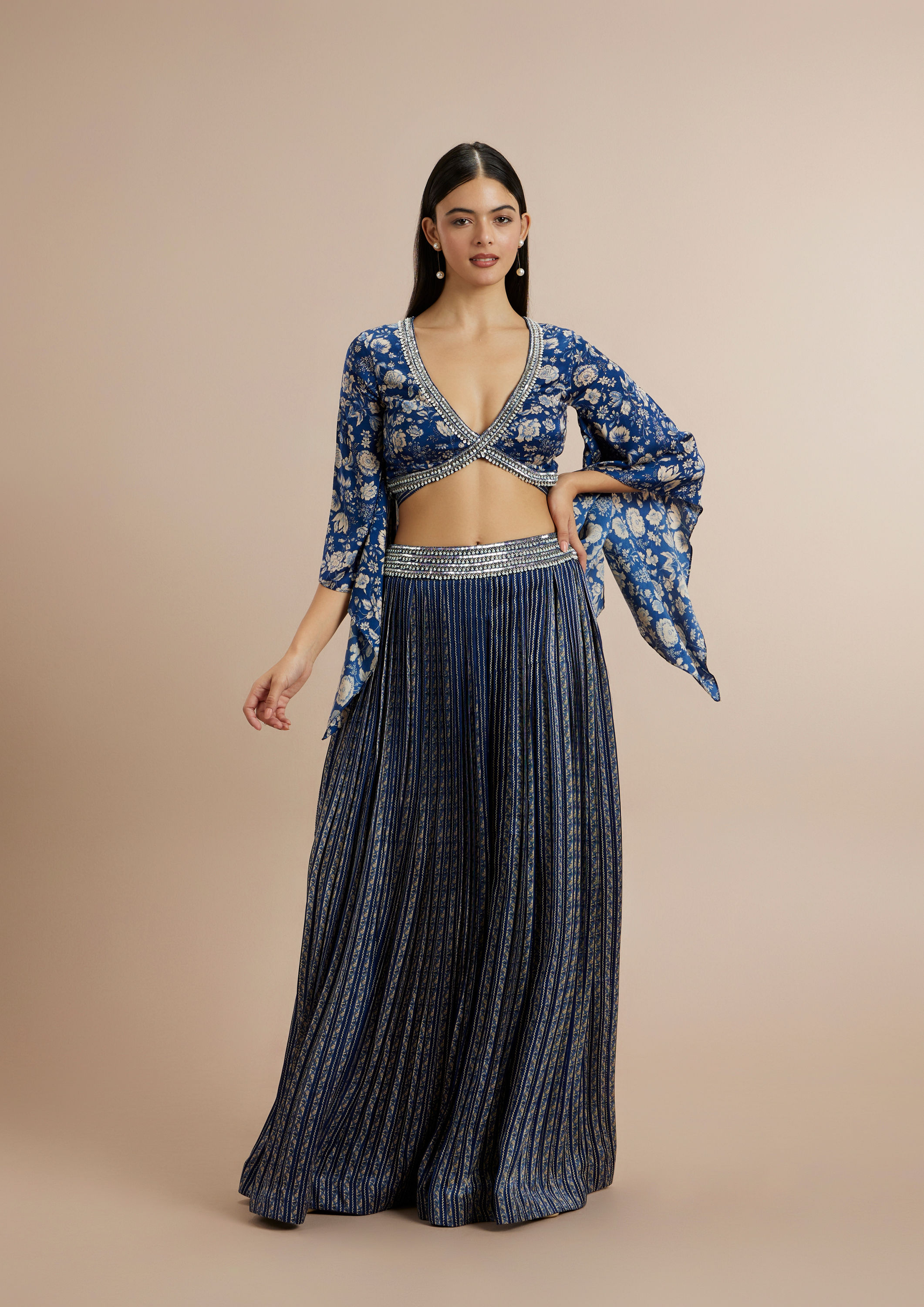 Twamev Women Opulent Indigo Satin Indo Western