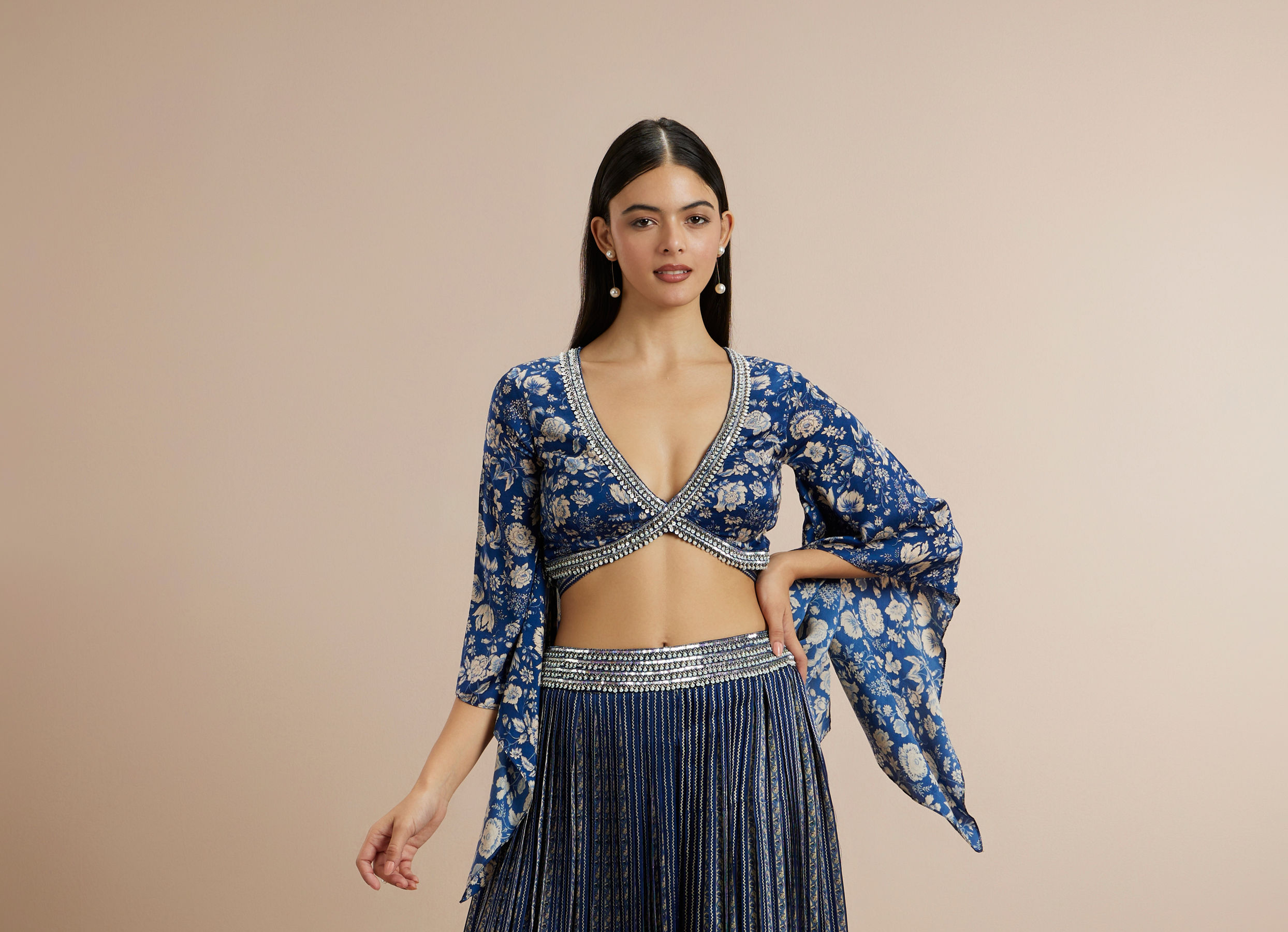 Twamev Women Opulent Indigo Satin Indo Western