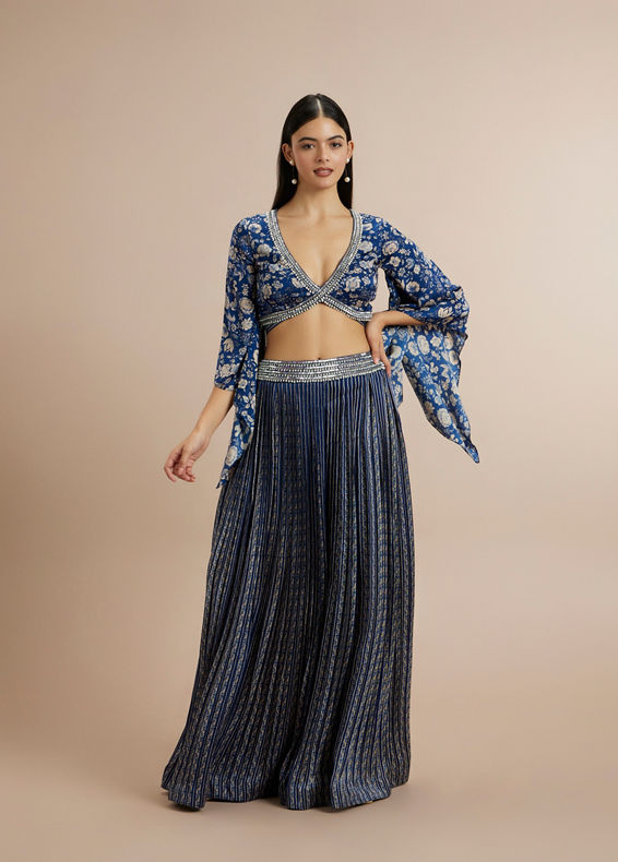 Twamev Women Opulent Indigo Satin Indo Western