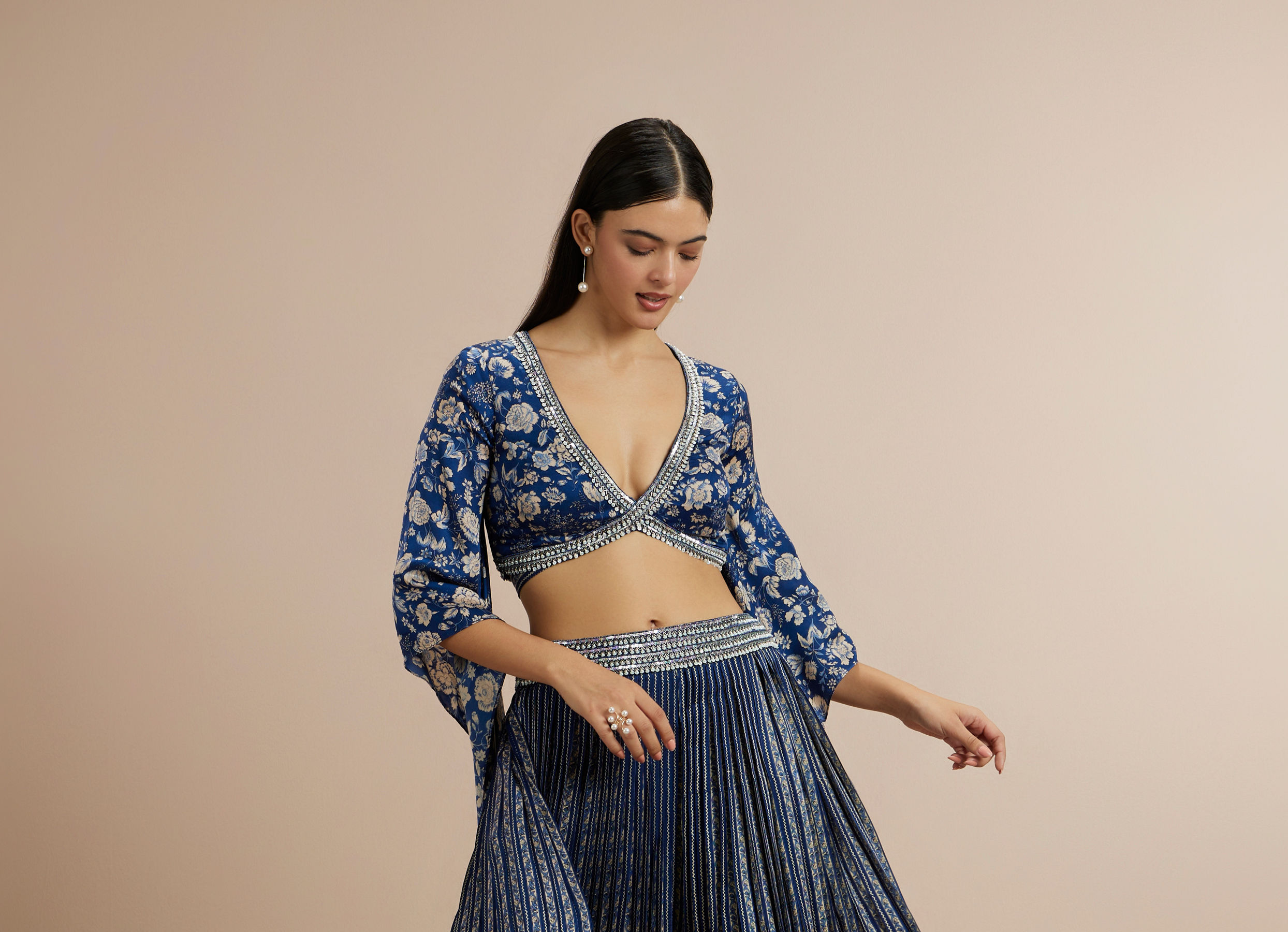 Twamev Women Opulent Indigo Satin Indo Western