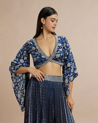Twamev Women Opulent Indigo Satin Indo Western