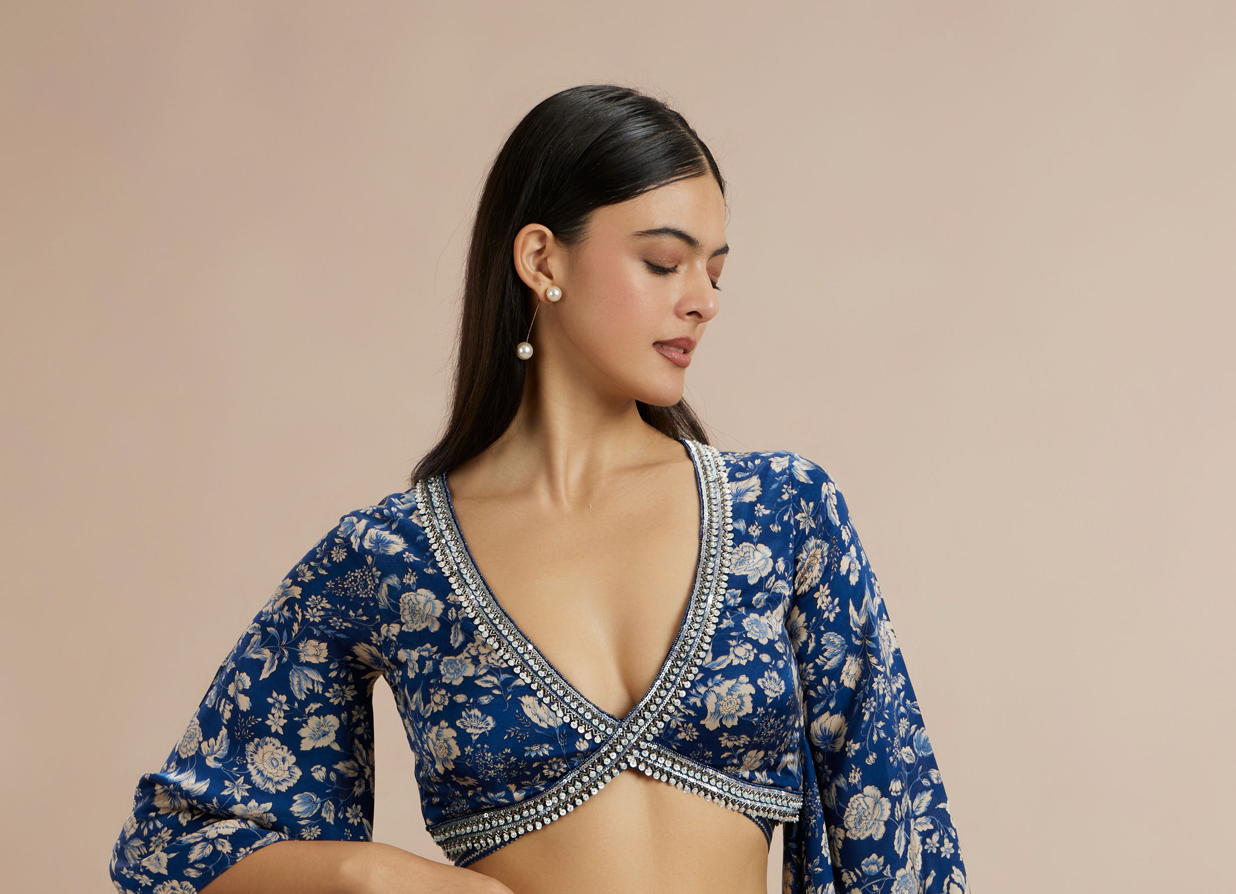 Twamev Women Opulent Indigo Satin Indo Western