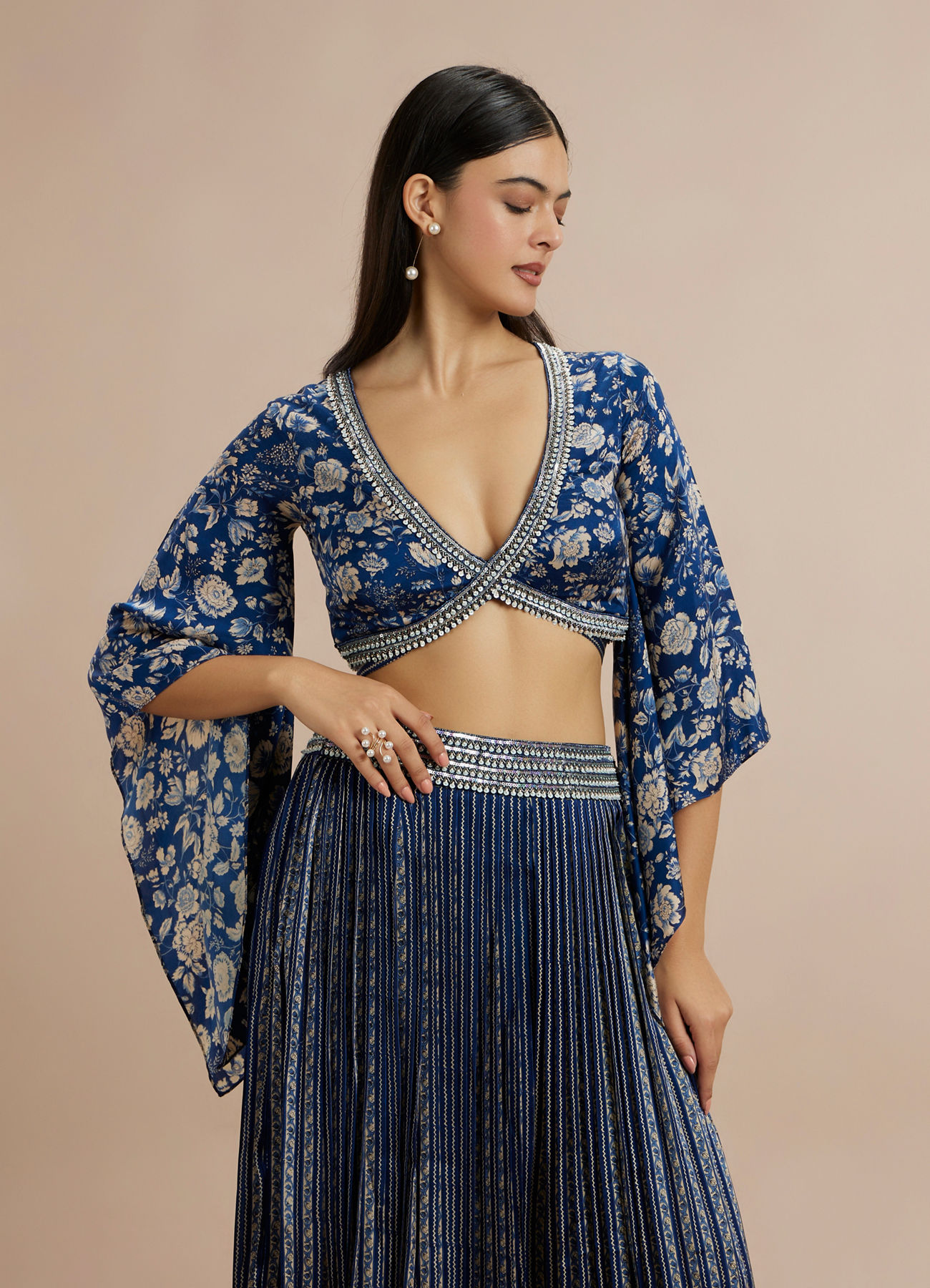 Twamev Women Opulent Indigo Satin Indo Western