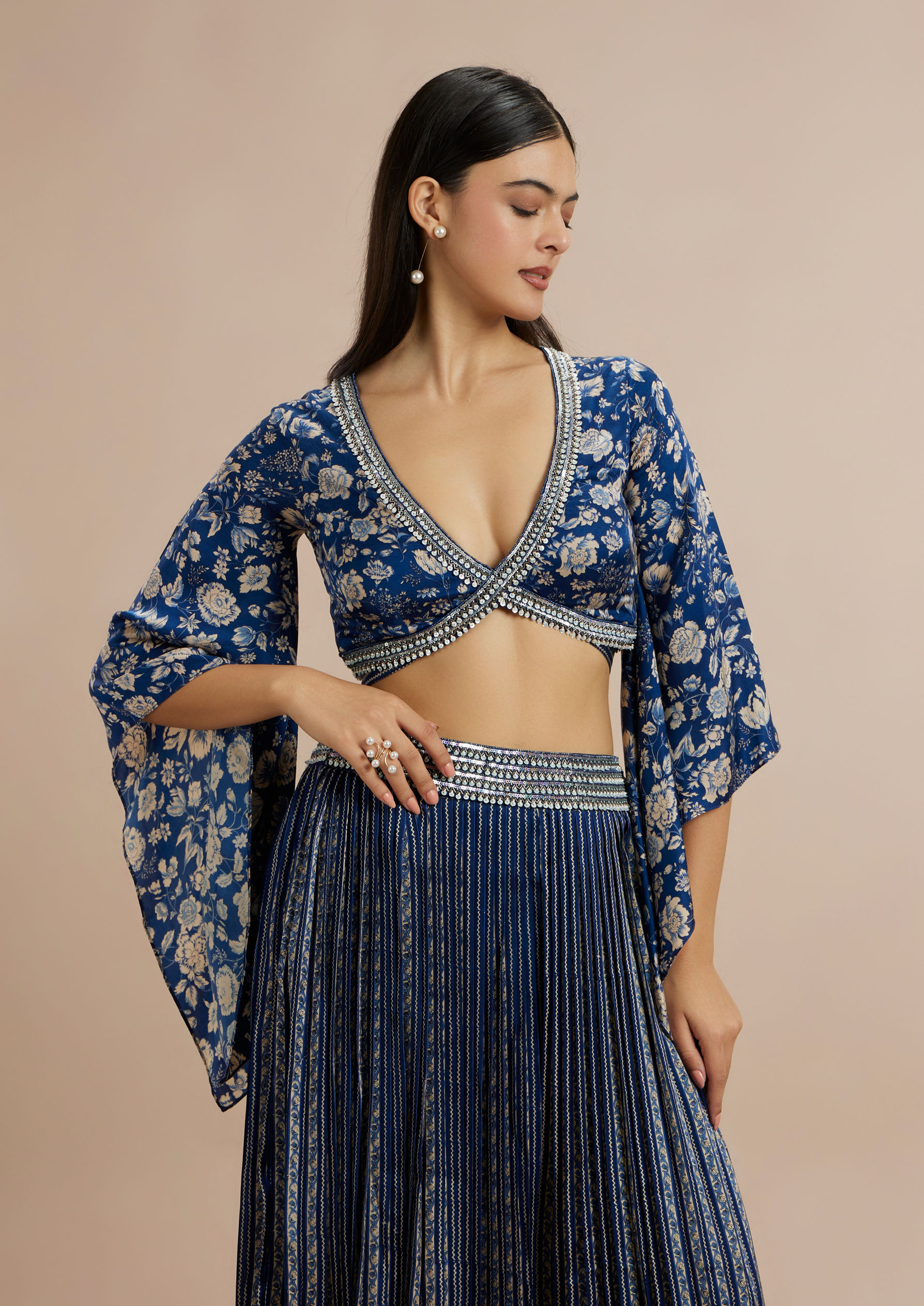 Twamev Women Opulent Indigo Satin Indo Western