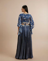 Twamev Women Opulent Indigo Satin Indo Western
