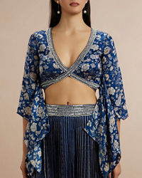 Twamev Women Opulent Indigo Satin Indo Western