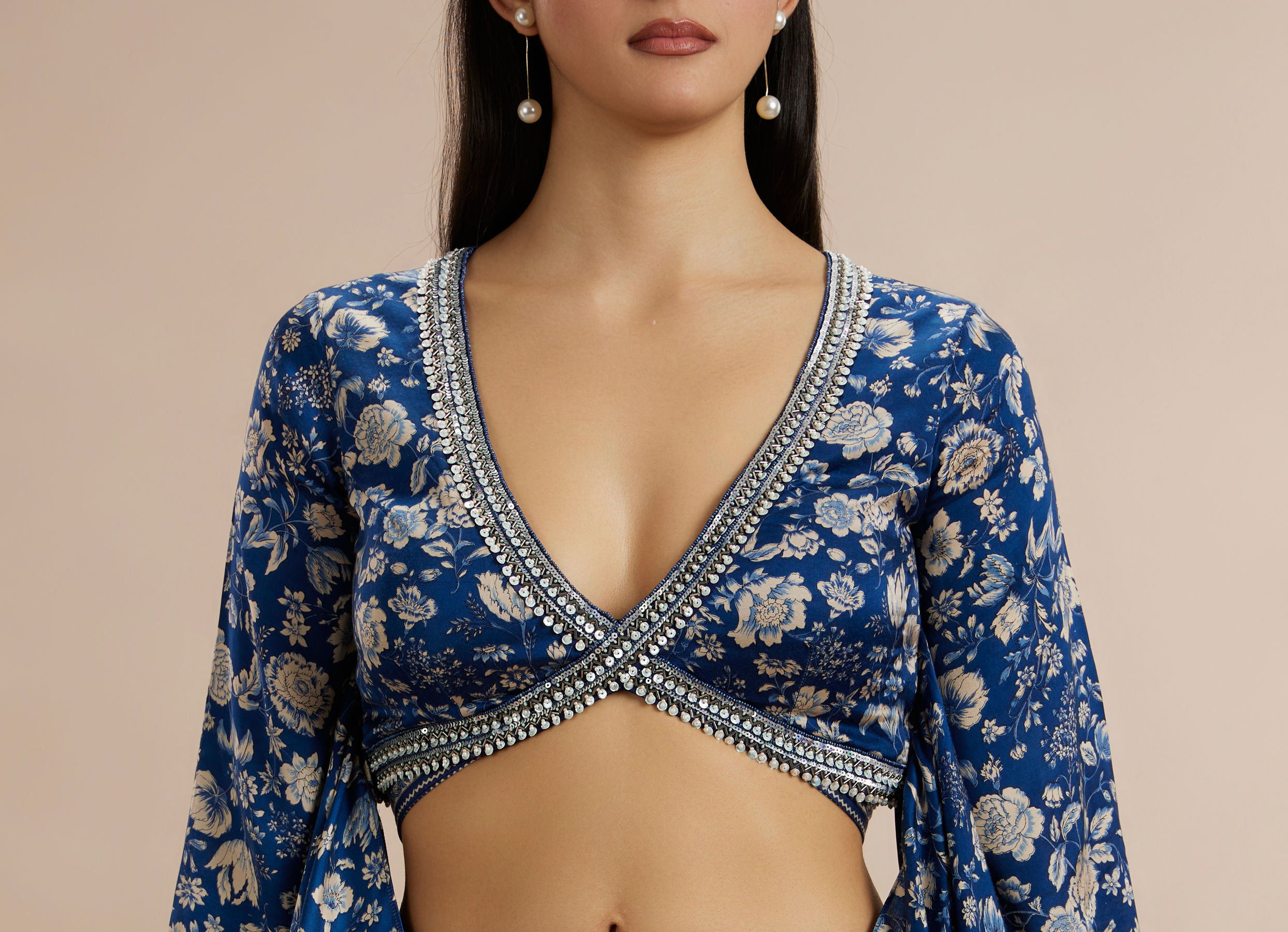 Twamev Women Opulent Indigo Satin Indo Western