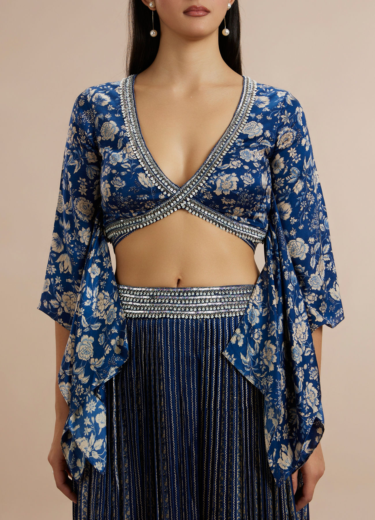 Twamev Women Opulent Indigo Satin Indo Western