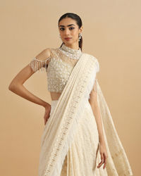 Twamev Women Regal Cream Fancy Partywear Saree