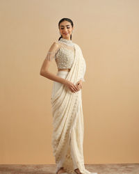 Twamev Women Regal Cream Fancy Partywear Saree