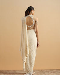 Twamev Women Regal Cream Fancy Partywear Saree