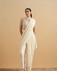 Twamev Women Regal Cream Fancy Partywear Saree