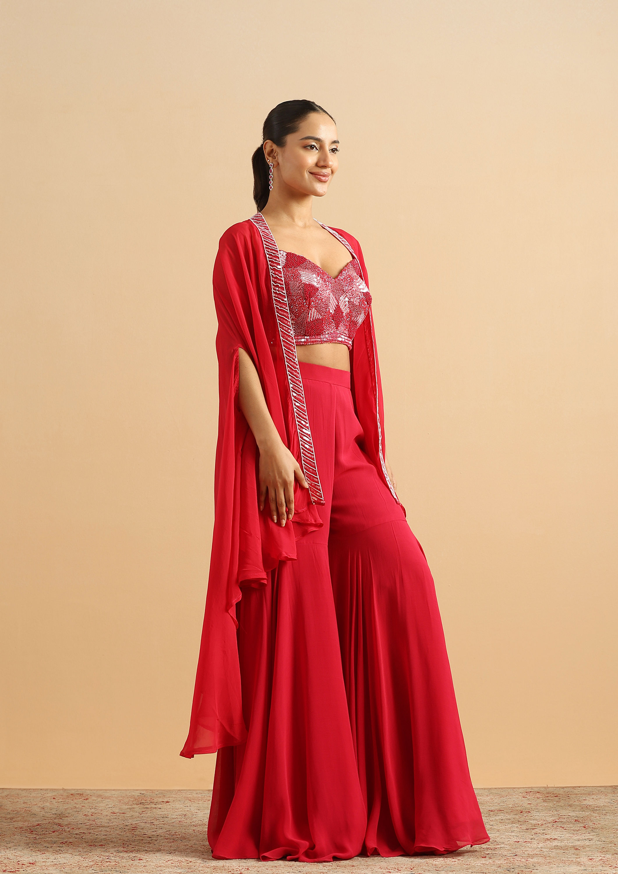 Twamev Women Glamorous Red Partywear Suit
