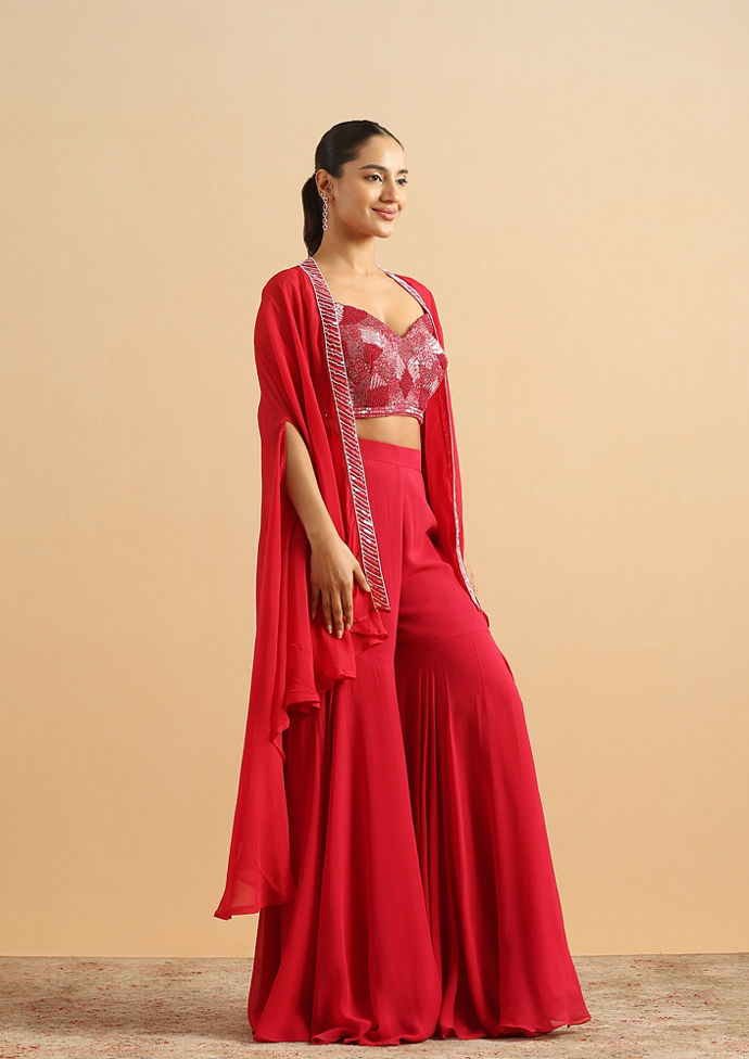 alt message - Twamev Women Glamorous Red Partywear Suit image number 3