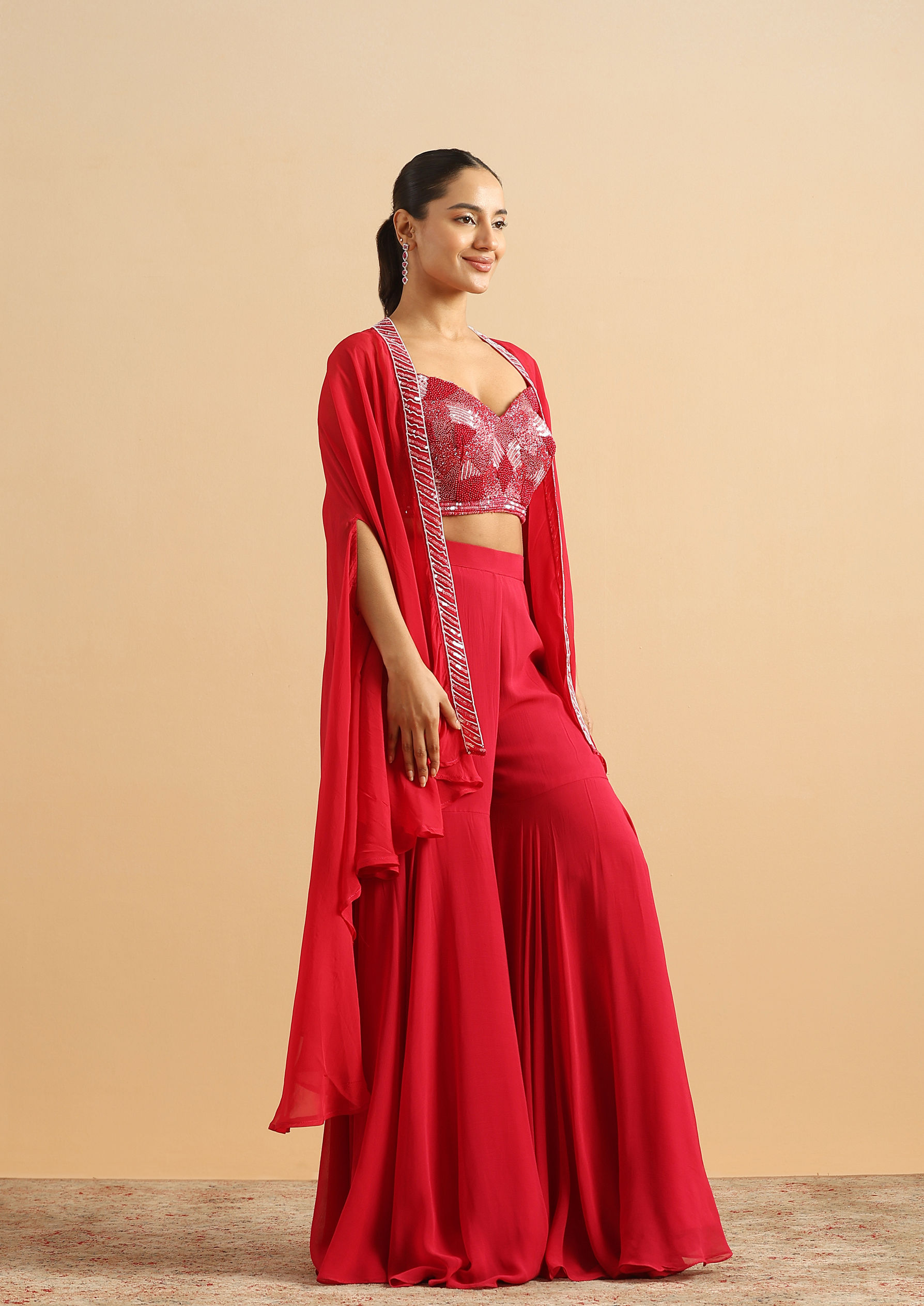 Twamev Women Glamorous Red Partywear Suit