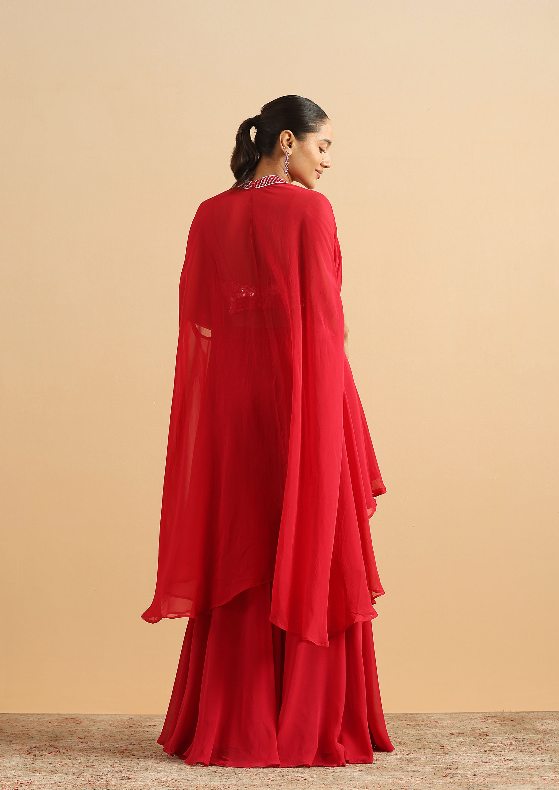Twamev Women Glamorous Red Partywear Suit