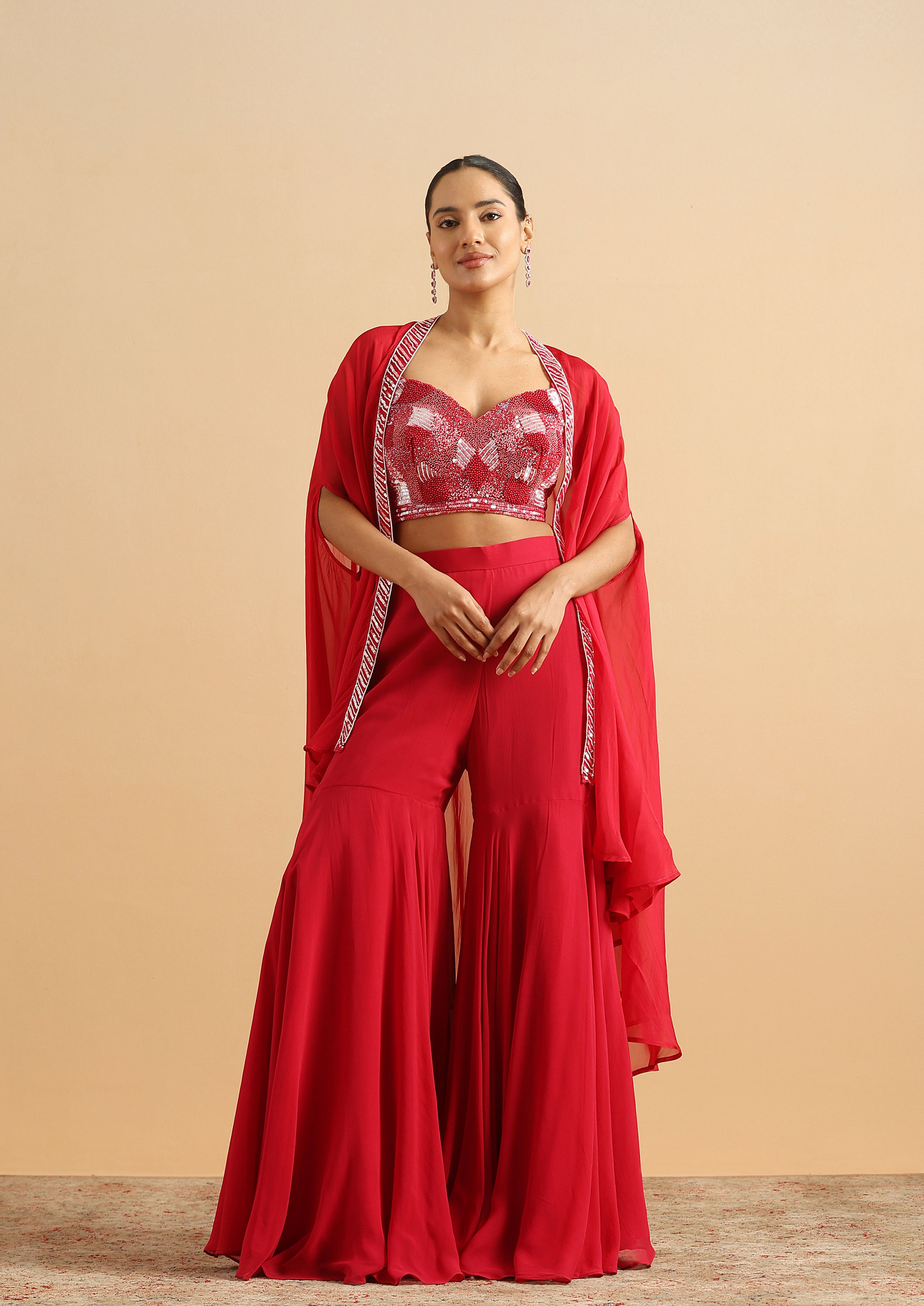 Twamev Women Glamorous Red Partywear Suit