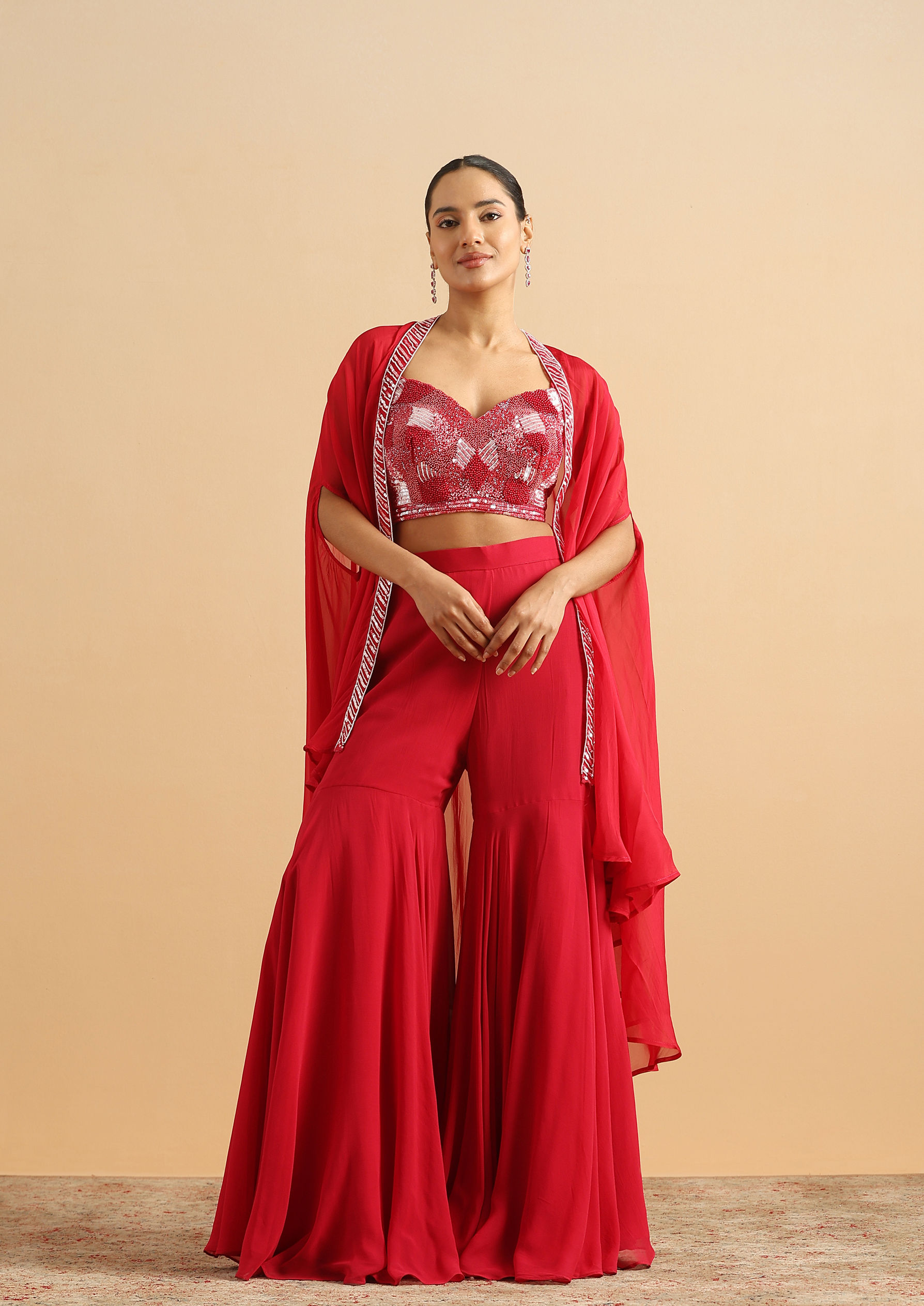 Twamev Women Glamorous Red Partywear Suit