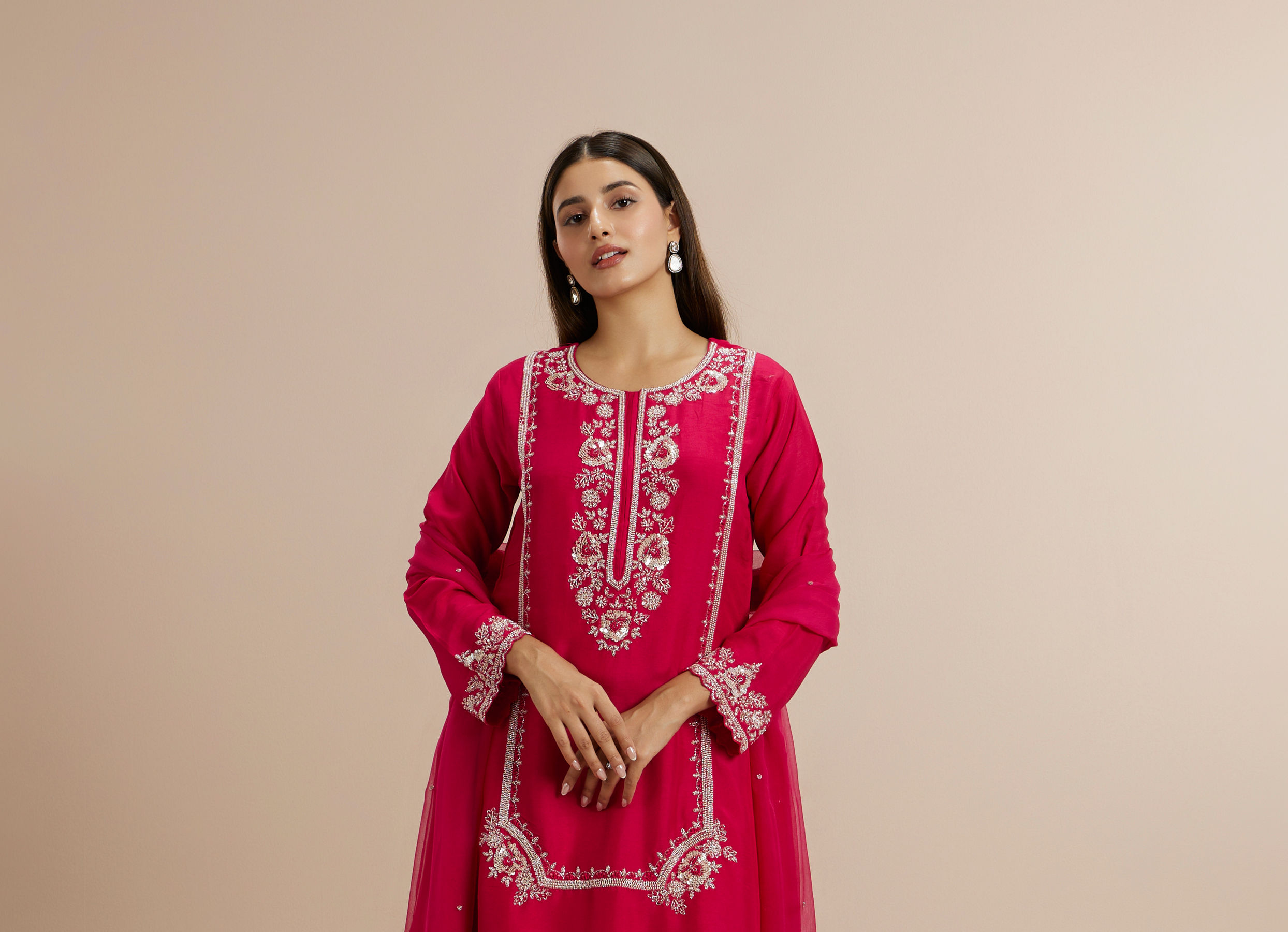 Twamev Women Resplendent Rani Pink Stitched Suit