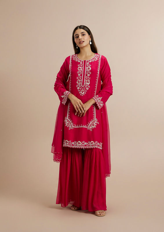 Twamev Women Resplendent Rani Pink Stitched Suit