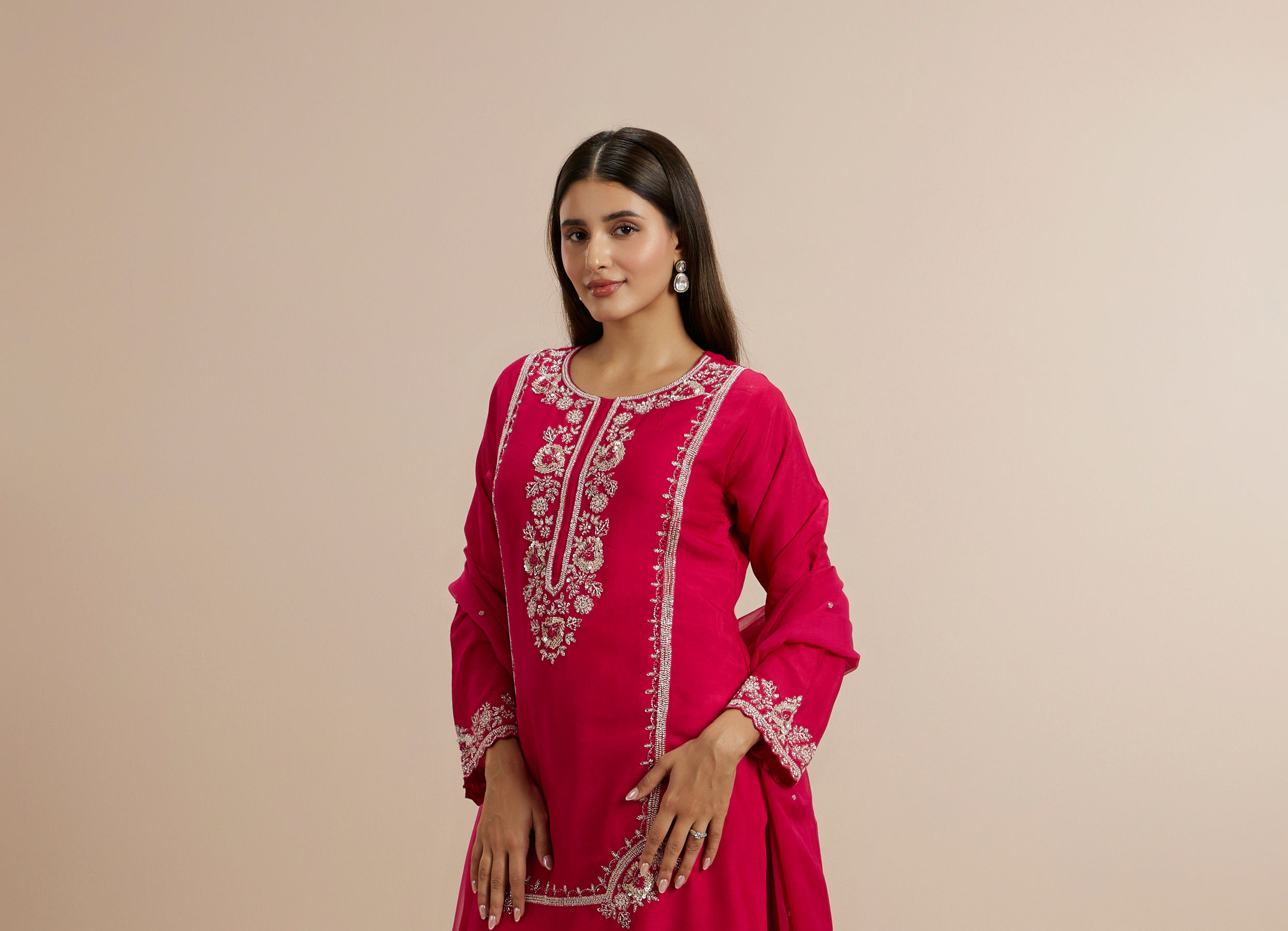 Twamev Women Resplendent Rani Pink Stitched Suit