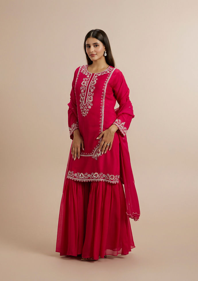 Twamev Women Resplendent Rani Pink Stitched Suit