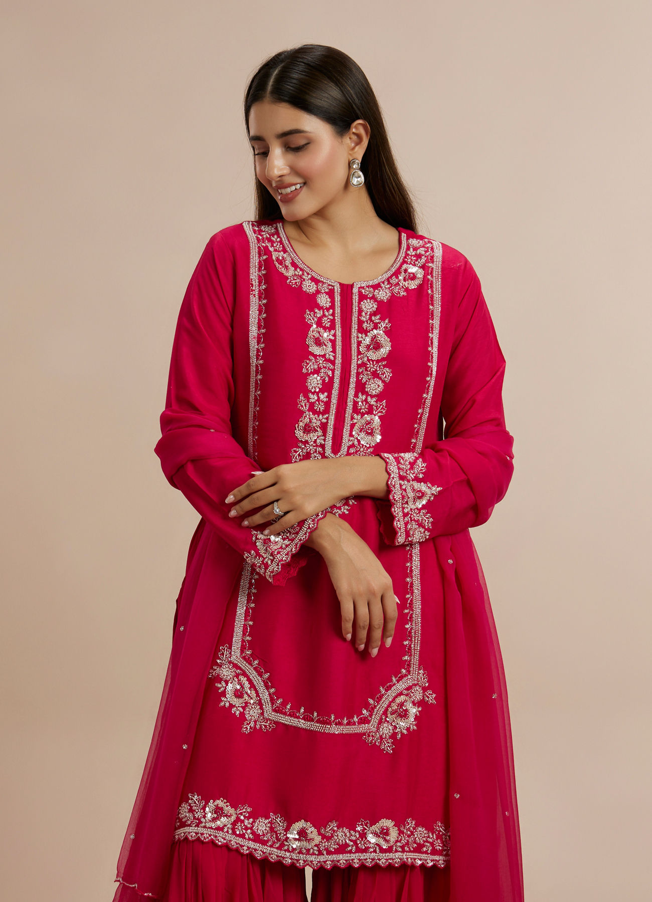 Twamev Women Resplendent Rani Pink Stitched Suit