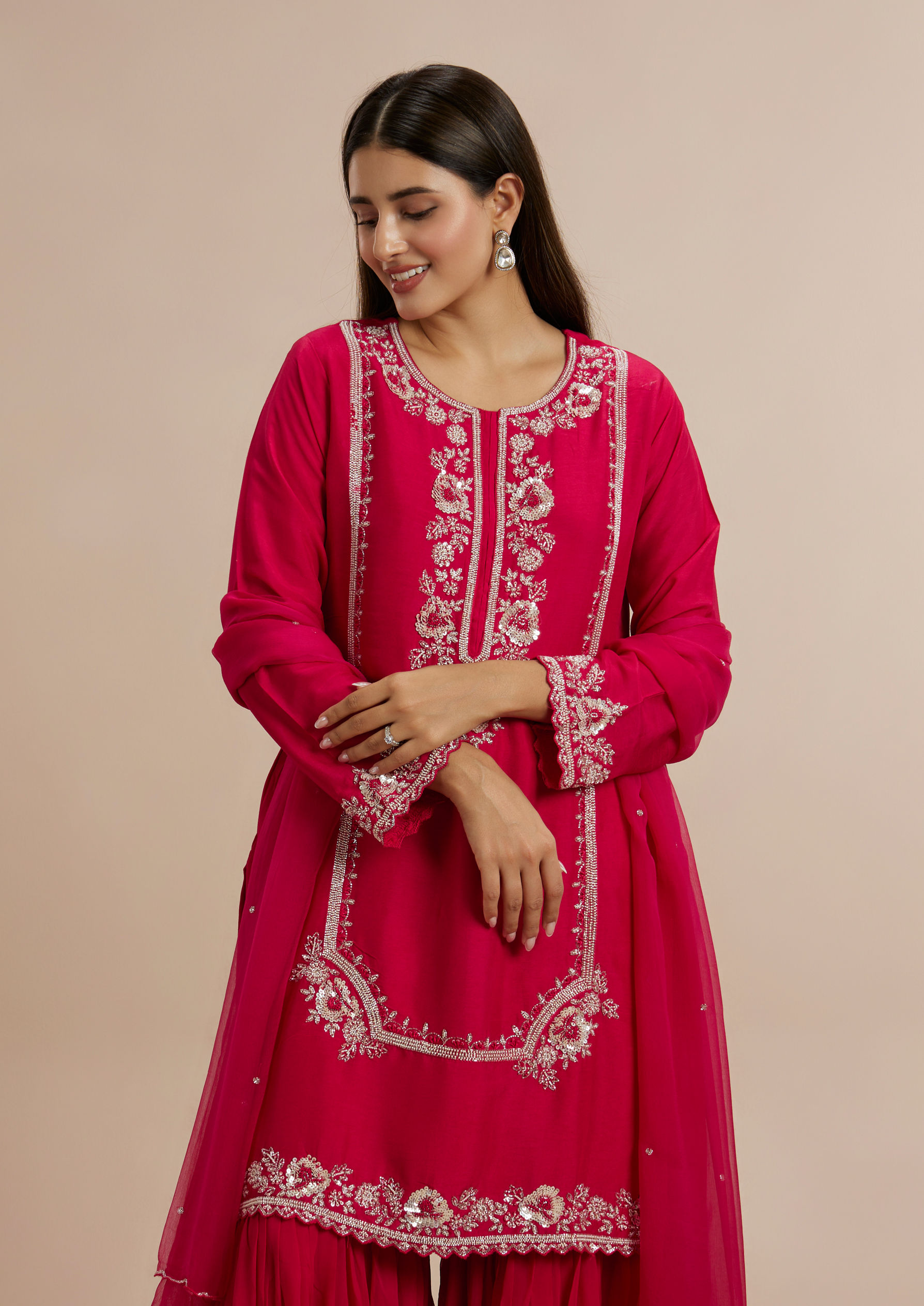 Twamev Women Resplendent Rani Pink Stitched Suit