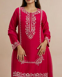 Twamev Women Resplendent Rani Pink Stitched Suit