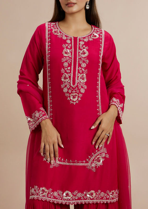 Twamev Women Resplendent Rani Pink Stitched Suit