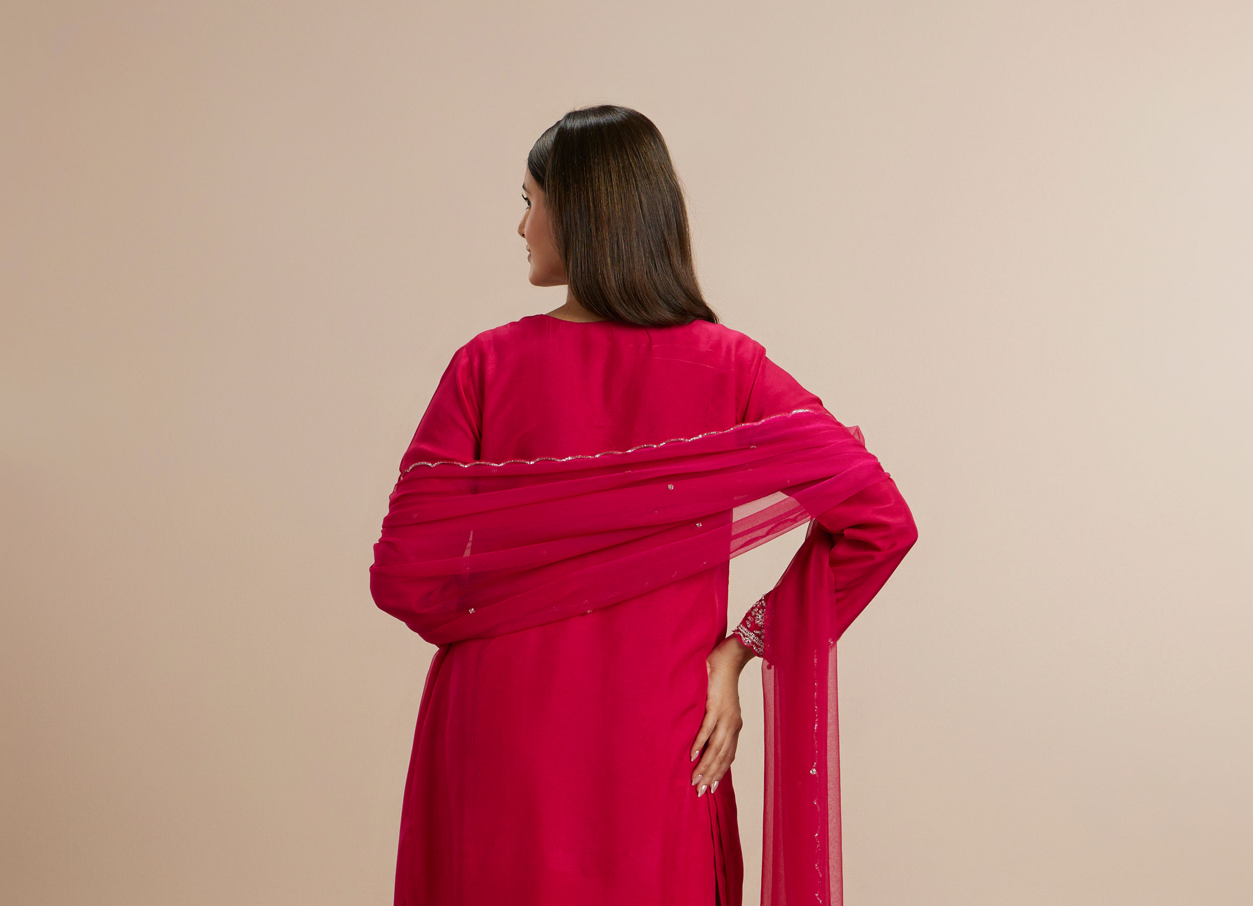 Twamev Women Resplendent Rani Pink Stitched Suit