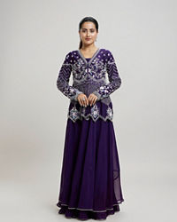Twamev Women Elegant Purple Stitched Suit
