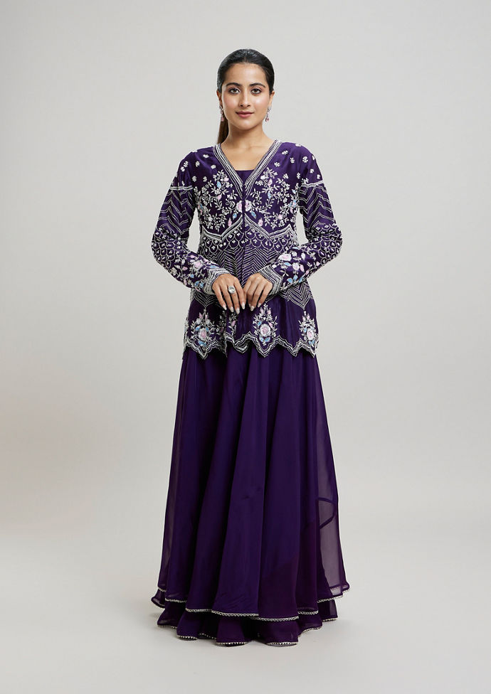 Twamev Women Elegant Purple Stitched Suit