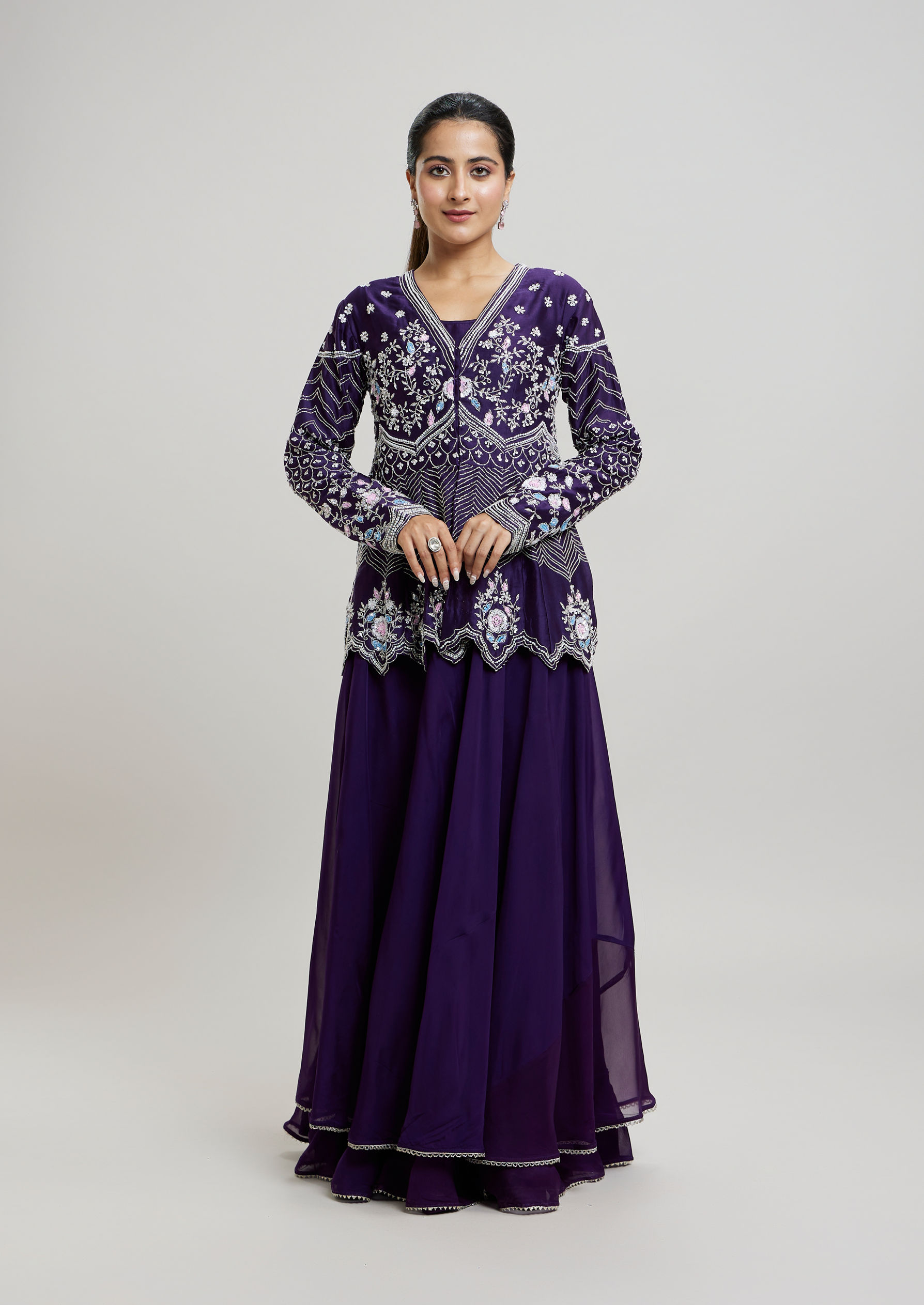 Twamev Women Elegant Purple Stitched Suit