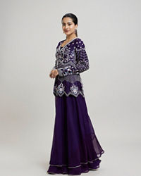 Twamev Women Elegant Purple Stitched Suit