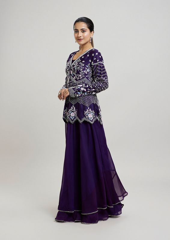 Twamev Women Elegant Purple Stitched Suit