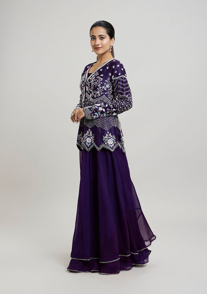 Twamev Women Elegant Purple Stitched Suit