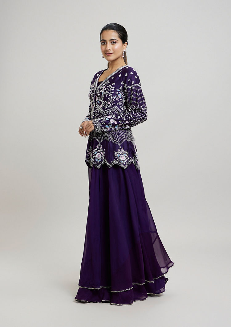 Twamev Women Elegant Purple Stitched Suit